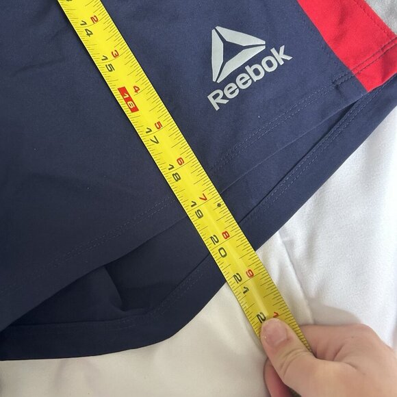 NWT Reebok Swim Trunks Mens Medium Blue Red Pull On Mesh Lining Back Zip Pocket - Picture 7 of 8